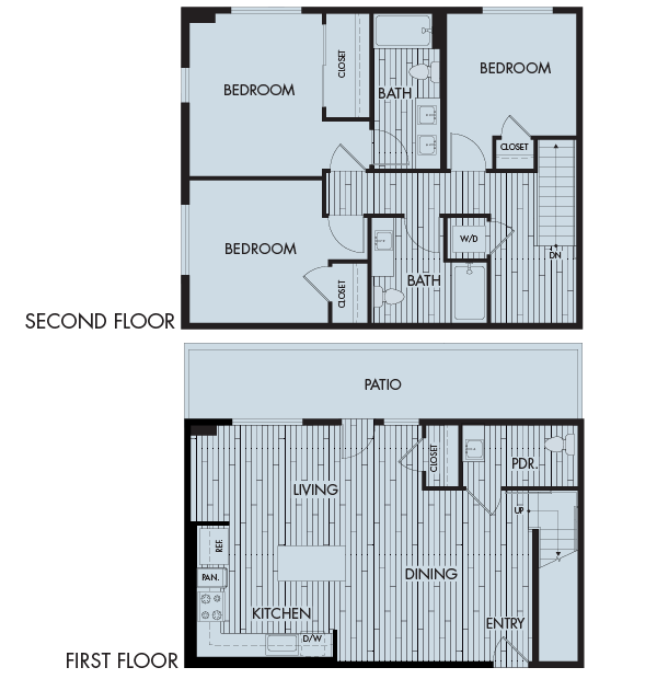 Floor plan for 3 beds, 2.5 baths, 1566 sqft